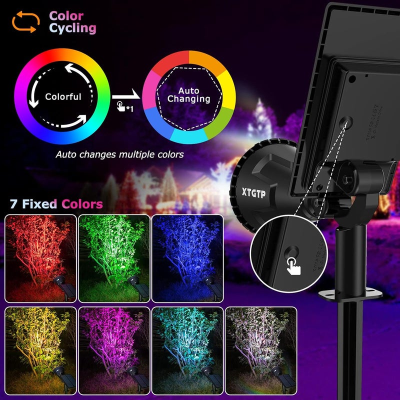 XTGTP Solar Color Spot Lights Outdoor, 21 LEDs Color Changing Outdoor Lights, IP67 Waterproof RGB Multicolor Yard Solar Spotlights Auto On/Off for Pathway Garden Pool Patio Tree - Image 3
